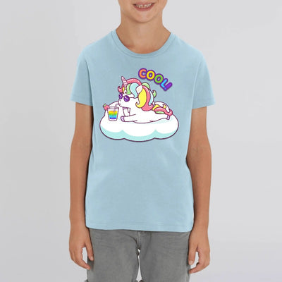 t-shirt licorne cool enfant bleu coton bio