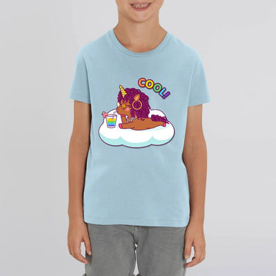 t-shirt licorne cool curly enfant bleu coton bio