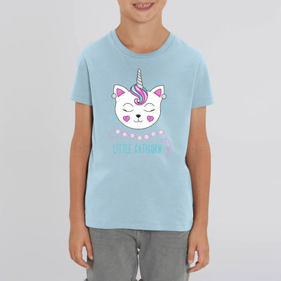 t-shirt licorne enfant little caticorn bleu coton bio