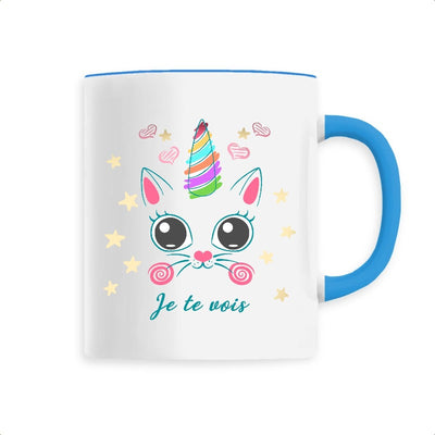 Mug licorne caticorn je te vois bleu