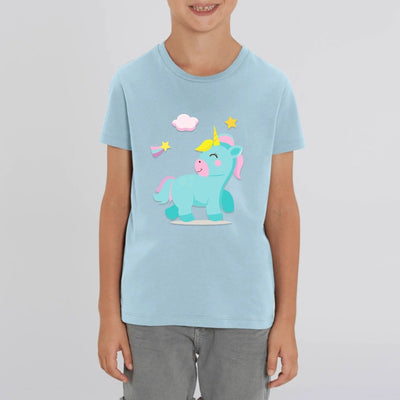 tee shirt enfant bleu licorne bleue coton bio