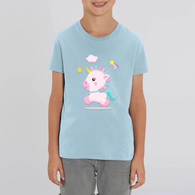 tee shirt enfant bleu licorne rose coton bio 