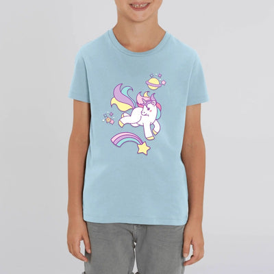 t-shirt licorne enfant bleu étoile filante coton bio