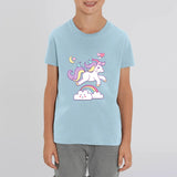 T-shirt licorne enfant bleu nuage enchanté coton bio