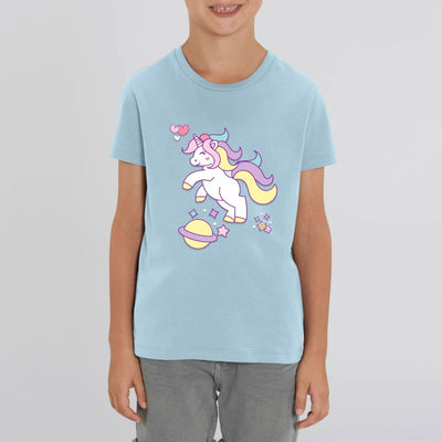 t-shirt licorne enfant bleu espace féerique coton bio 