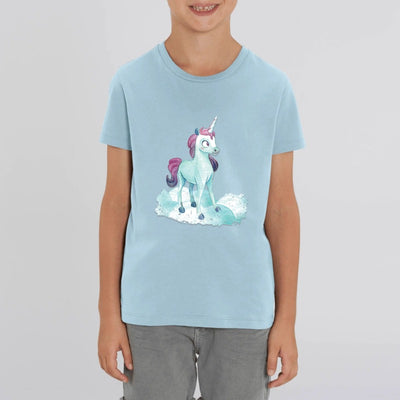 t-shirt licorne enfant bleu nuage merveilleux coton bio 