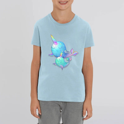 t-shirt licorne enfant bleu licorne de mer et bébé coton bio