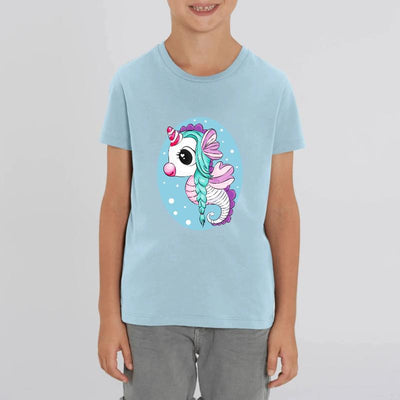 t-shirt licorne enfant bleu seahorse hyppocorne coton bio