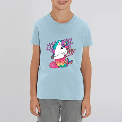 t-shirt licorne enfant bleu sirène coton bio