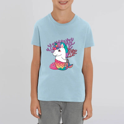 t-shirt licorne enfant bleu sirène magique coton bio