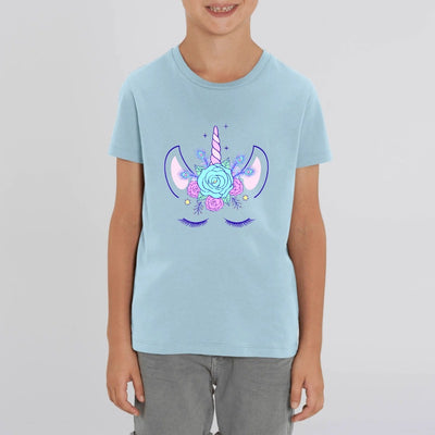 t-shirt licorne enfant bleu plume de paon coton bio 