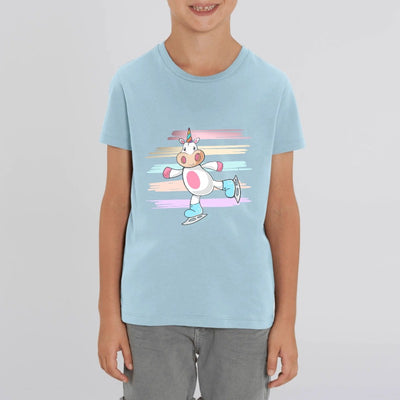 t-shirt licorne enfant bleu patin à glace coton bio 