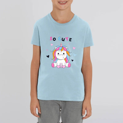 t-shirt licorne enfant bleu so cute coton bio