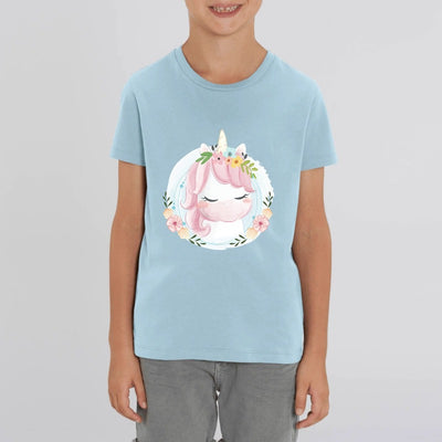 t-shirt licorne enfant bleu mignonne coton bio