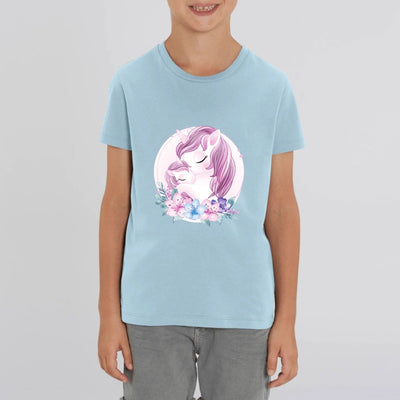 t-shirt licorne enfant bleu amour de licornes coton bio