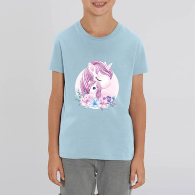 t-shirt licorne enfant bleu amour mère fille coton bio