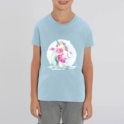 t-shirt licorne enfant bleu je suis une princesse coton bio