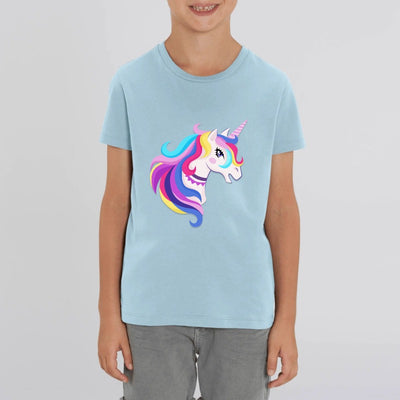t-shirt licorne enfant bleu licorne flamboyante coton bio 