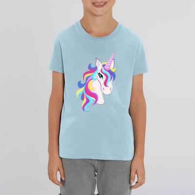 t-shirt licorne enfant bleu licorne éblouissante coton bio 