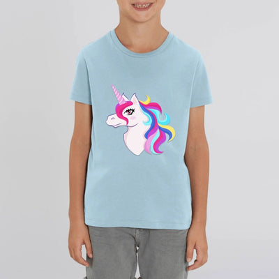 t-shirt licorne enfant bleu licorne pétillante coton bio 
