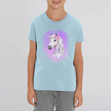 t-shirt licorne enfant bleu reine licorne coton bio