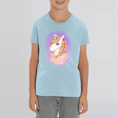 t-shirt licorne enfant bleu tresse naturelle coton bio 