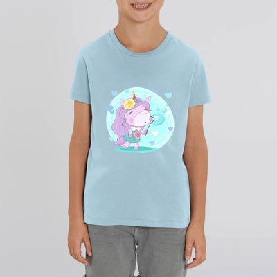 t-shirt licorne enfant bleu bulles de savon coton bio