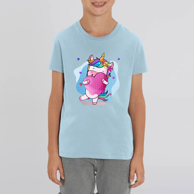 t-shirt licorne enfant bleu gros câlin coton bio 