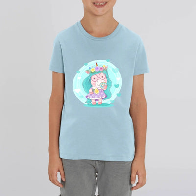 t-shirt licorne enfant bleu donuts délicieux coton bio