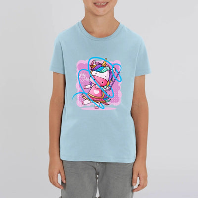 t-shirt licorne enfant bleu gymnastique coton bio
