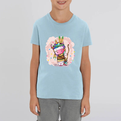 t-shirt licorne enfant bleu indienne fantastique coton bio 