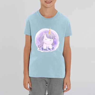t-shirt licorne toute douce enfant bleu coton bio 