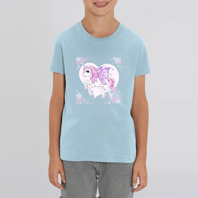 t-shirt licorne ailée enfant bleu coton bio 