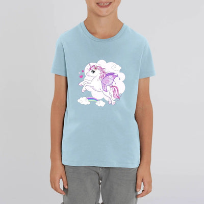 T-shirt licorne papillon enfant bleu coton bio 