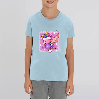 t-shirt licorne enfant bleu super girl coton bio