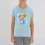 t-shirt licorne enfant bleu tournesol magique coton bio