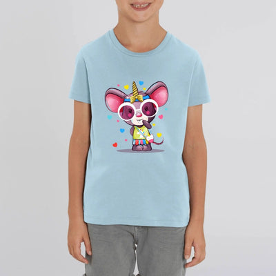 t-shirt licorne enfant bleu souricorn coton bio