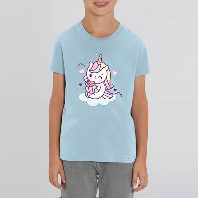 t-shirt licorne enfant bleu caticorn cake coton bio
