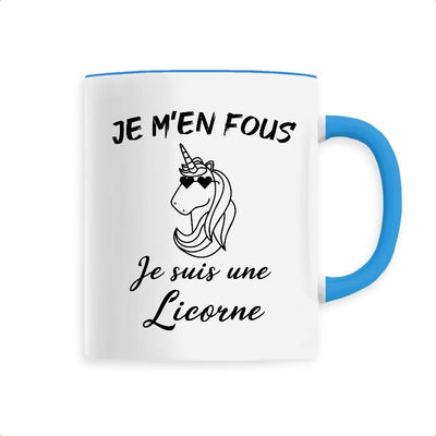 Mug licorne anse bleue m'en fous suis une licorne
