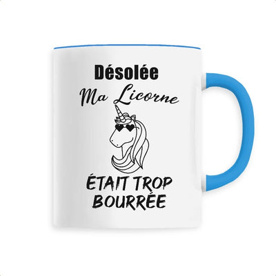 mug licorne anse bleue ma licorne était trop bourrée