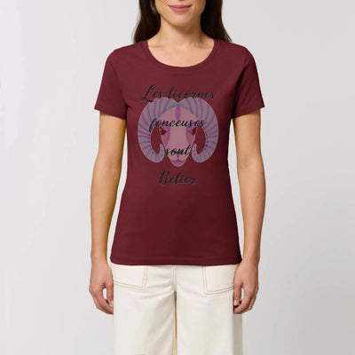 tee shirt licorne fonceuse femme bélier bordeaux XS S M L XL coton bio