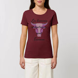 t-shirt licorne séductrice taureau femme bordeaux XS S M L XL coton bio
