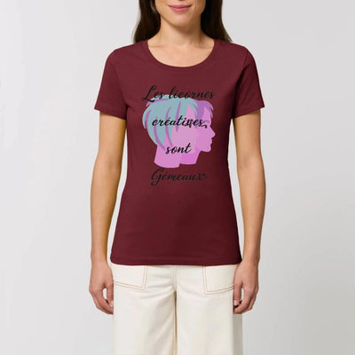 t-shirt licornes créatives Gémeaux XS S M L XL bordeaux coton bio 