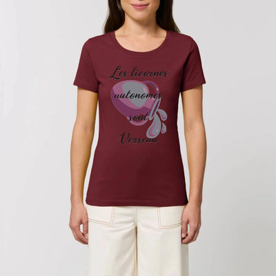 t-shirt licornes autonomes Verseau XS S M L XL bordeaux coton bio 