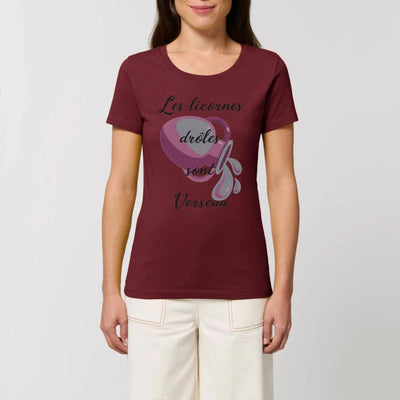 T-shirt licornes drôles sont verseau bordeaux coton bio 