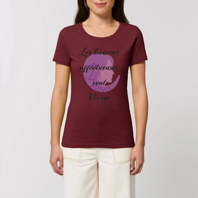 t-shirt licornes affectueuses vierge femme XS S M L XL bordeaux coton bio