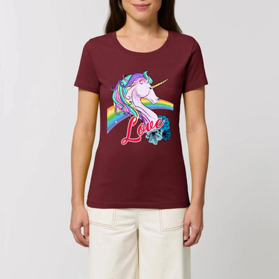 T-shirt licorne Love bordeaux coton bio 