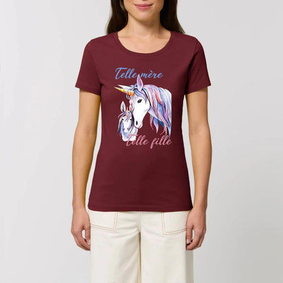 T-shirt licorne telle mère telle fille bordeaux coton bio 