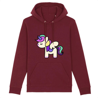 Hoodie licorne cute coton bio bordeaux impression avant