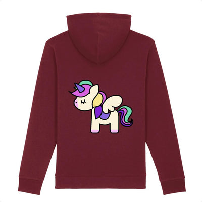 Hoodie licorne cute impression dos coton bio bordeaux